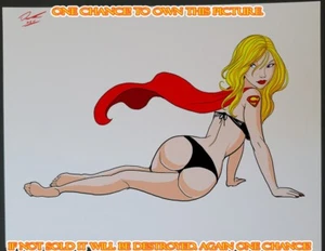Stampa artistica illustrazione a colori Supergirl PinUp 8,5x11 di Keyeske O-84 - Foto 1 di 8