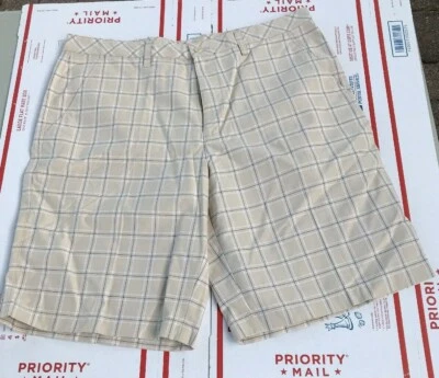 NEW ASHWORTH GOLF STONE TAN CHECKERED FLAT FRONT SHORTS NWT $49.99 MENS SIZE 36 - Image 1 of 4