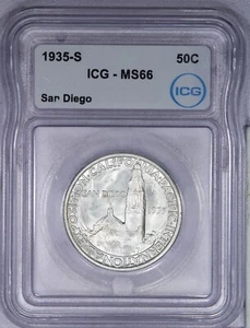1935-S San Diego Silver Commemorative Half Dollar 50C ICG MS66 - Picture 1 of 4