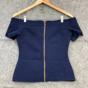 Ginger & Smart Top Womens 8 Blue Off Shoulder Crop Zip Party Event 39907 - Picture 1 of 9