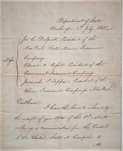 John Forsyth / 1835 HANDWRITTEN LETTER ALS FROM THE SECRETARY OF STATE 1st ed - Picture 1 of 1