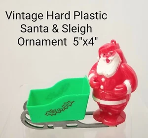 Vintage Hard Plastic Stanta And Sleigh Ornament - Picture 1 of 6