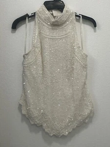 Vintage Laurence Kazar Womens L Beaded Slik High Neck Halter chockerTop Blouse - Picture 1 of 9