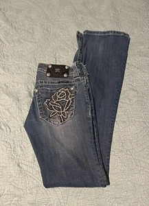 MISS ME Boot Cut Jeans Rhinestone Flower Accents JP6080B Women’s Size 27 - Picture 1 of 9