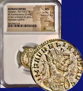 Aurelian Ancient Roman Coin 270-275 AD Bl Aurelianianus/Antoninianus NGC MS - Picture 1 of 3
