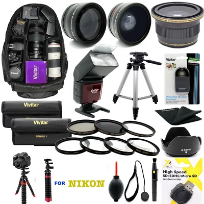 NIKON D300 D3100 D3200 D3300 PREMIUM HD ACCESSORY KIT FLASH LENSES BACKPACK - Image 1 of 4
