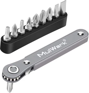 MULWARK 11pc Right Angle Screwdriver 1/4 Mini Ratchet Wrench Grey, Black - Picture 1 of 8