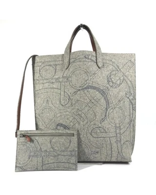 Preloved hermes Graphic Print Tote with Pouch Women Gray Tote Bags One Size Foto 1 de 4