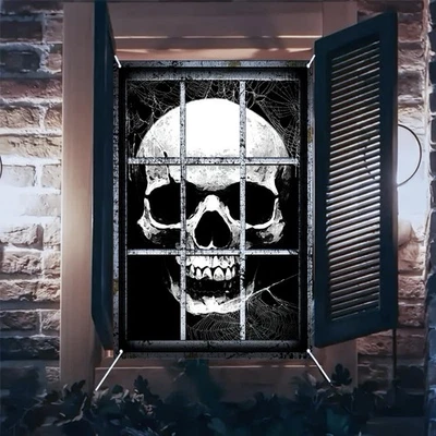 Decoraciones de ventana de Halloween, esqueleto aterrador cubierta de ventana de Halloween 31x47 pulgadas Foto 1 de 4