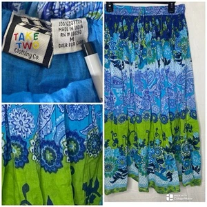 Take Two Clothing Co Maxi Skirt Tiered Floral Paisley Cotton Womens M Blue Green - Picture 1 of 7