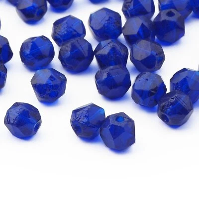 Lot (50) Czech vintage cobalt blue English cut glass beads 5mm - Image 1 of 2