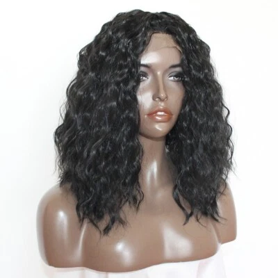 Peluca frontal de encaje sintético cabello de bebé bob corto pelucas rizadas sueltas resistentes al calor Foto 1 de 4