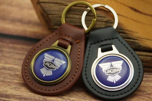 RARE VINTAGE BLUE JAGUAR GENUINE LEATHER KEY FOB CHAIN RING Automotive CAR TRUCK - Picture 1 of 6