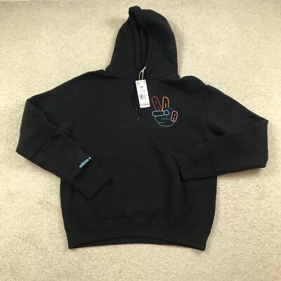 Adidas Originales Para Hombre Mediana Signo de la Paz Trifolio Sudadera con Capucha Negra HC1789 Nueva Foto 1 de 4