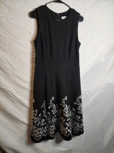 Calvin Klein Black with White Embroidered Flowers Dress Size 8 - Picture 1 of 7
