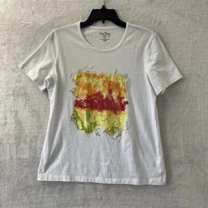 Coral Bay Womans Blouse Top White Petites Medium Geometric Short Sleeve - Picture 1 of 6