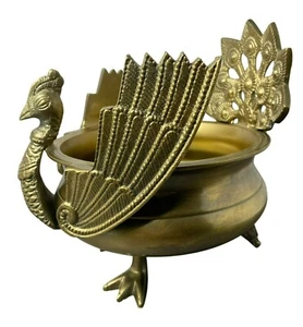 VNTG Brass Peacock URLI BOWL Floating Diya Flower & Candle Pot Catch All Fruit - Picture 1 of 12