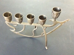 VTG Judaica Fish With Stand & 5 Heads BRASS MENORAH Shabbat Candlestick Holder - Picture 1 of 12