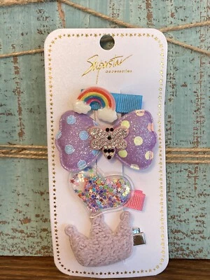 Toddler Hair Bows Pink Blue Purple Bees Princess Alligator Clip Set Of 4 #5 - Image 1 of 3