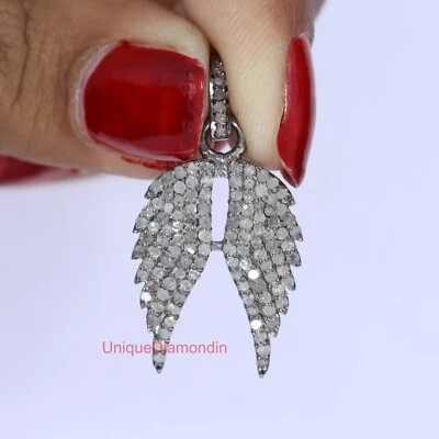 Angel wings Natural Diamond pendant 925 Sterling Silver Handmade Pendant jewelry - Image 1 of 4