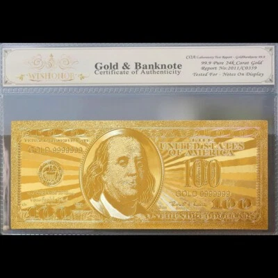 Gold 1999 $100 One Hundred Dollars Banknote Collectible with Bag & Certificate - Image 1 of 2