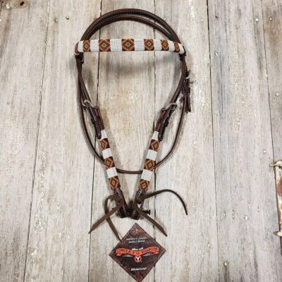 Circle Y Infinity Wrap Bead Browband Headstall for Horse, Yellow and White Diamo - Image 1 of 4