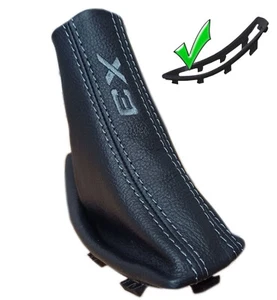 BMW X3 E83 2004-2010 HANDBREMSBALG + LEDERRAHMEN SCHWARZ STICKEREI GRAU - Bild 1 von 5