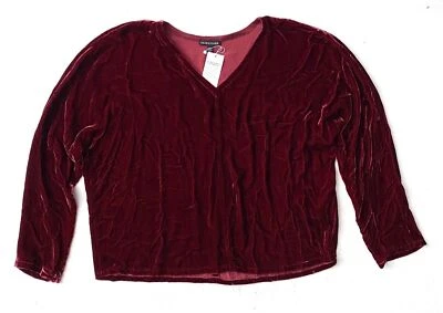 Nuevo con etiquetas Top Eileen Fisher Claret Profundo Cuello en V Cuadrado Manga Dolman Viscosa Seda Terciopelo Foto 1 de 4