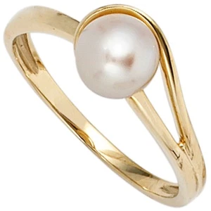 Ring Women's With Cultivated Freshwater Pearl 585 Yellow Gold Finger - Picture 1 of 1