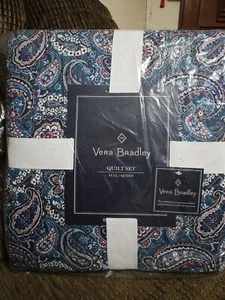 Vera Bradley Paisley Quilt Set Full/Queen Blue Floral Paisley 2 Shams 1 Quilt - Picture 1 of 7