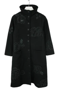 GUDRUN SJODEN Coat Women's SMALL Wool Blend Button Up Embroidered Black - Picture 1 of 10