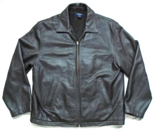 Brooks Brothers Sport Mens Medium Heavy Leather Jacket Wool Lined Black Coat - Picture 1 of 10