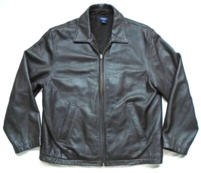 Brooks Brothers Sport Mens Medium Heavy Leather Jacket Wool Lined Black Coat - Image 1 of 4