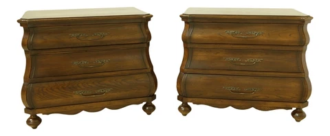 51802EC: Pair Continental Style Bombe Front Oak Nightstands Cover