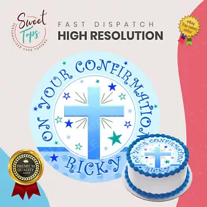 CRESIMA BLU COMMESTIBILE ROTONDO COMPLEANNO CAKE TOPPER DECORAZIONE PERSONALIZZATA - Foto 1 di 1