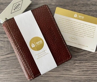 FOSSIL BROWN LEATHER CARDHOLDER & MONEY CLIP WITH RFID IDENTITY PROTECTION BNWT - Image 1 of 4