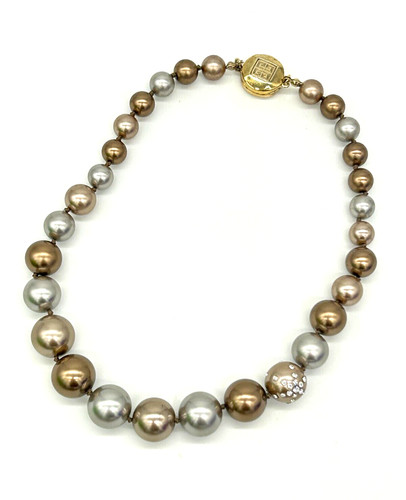 Collana Vintage Givenchy Laureata Finta Perla Argento Champagne Cristallo Swarovski