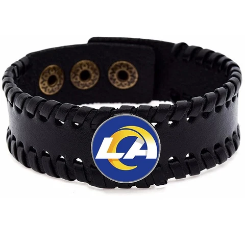 Los Angeles LA Rams Mens Womens Black Leather Bracelet D8 Cover