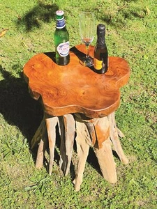 Small Wooden Side Table Driftwood End Lamp Table Hand Carved Teak Root H45cm - Picture 1 of 3