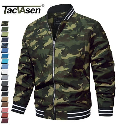 Full Zip Bomber Jackets Men's Casual Jacket Pilot Coats Spring Fall Thin Outwear - Image 1 of 4