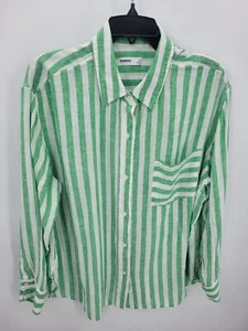 Camisa de playa Sonoma Top para mujer 10 verde blanco a rayas lino manga larga abotonada - Imagen 1 de 10
