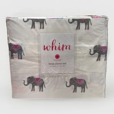 Martha Stewart Whim Elephant Print Cotton Sheet Set TWIN Boho TRUNK SHOW NEW - Image 1 of 4