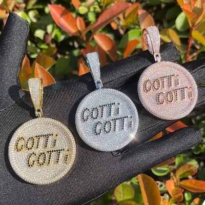 Juego de puntas Gotti Gotti heladas para hombre cadena colgante de hip hop enchapada en plata 925 en oro 24k Foto 1 de 4