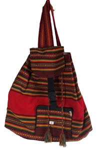 Leuchtend bunter peruanischer Rucksack mit Tasche und Verschlussriemen - rot grün gelb - Bild 1 von 13