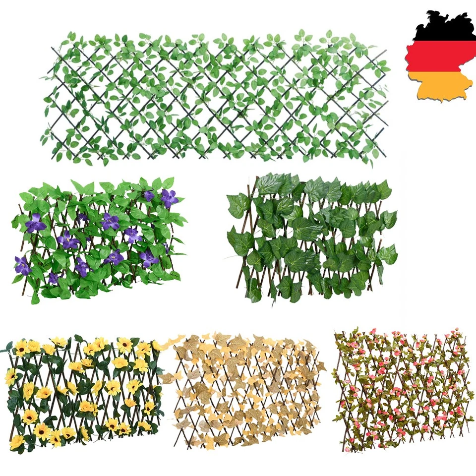 Rankgitter Rankhilfe mit Künstlichem Efeu Sichtschutz Holz Spalier Erweiterbar  - Bild 1 von 1