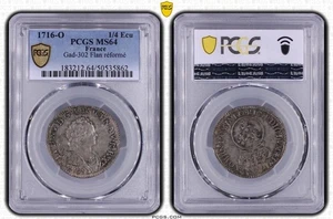 France - Louis XV - 1/4 Ecu Vertugadin 1716 Riom - PCGS MS64 - TOP POP - Imagen 1 de 1