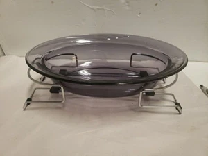 Pyrex Corning Ware Simple Elegance 14" Oval Casserole Dish & Stand Purple Glass - Picture 1 of 16