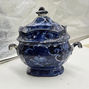 Muschel historisch blau Staffordshire Zuckerdose Transferware um 1825 - Bild 1 von 9