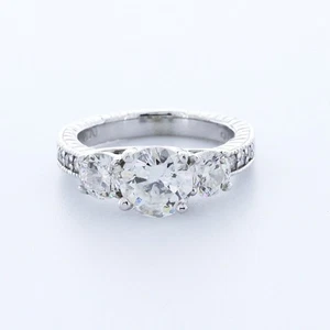3 1/4ct F SI2 Round Natural Certified Diamonds 18k  Vintage Style 3-Stone Ring - Picture 1 of 24