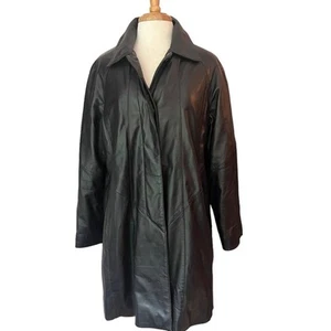 Excelled Leather Trench Coat Women’s Medium Black 3/4 Button Front Mob Wife - Picture 1 of 11